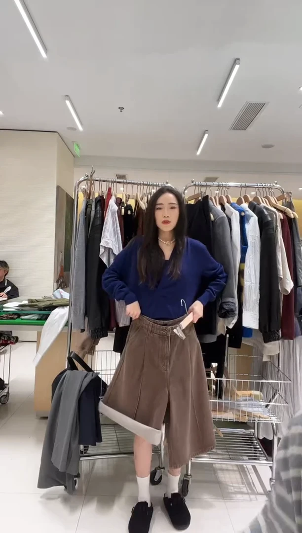 MAYALI 伞装立褶水洗牛仔中裤 M L