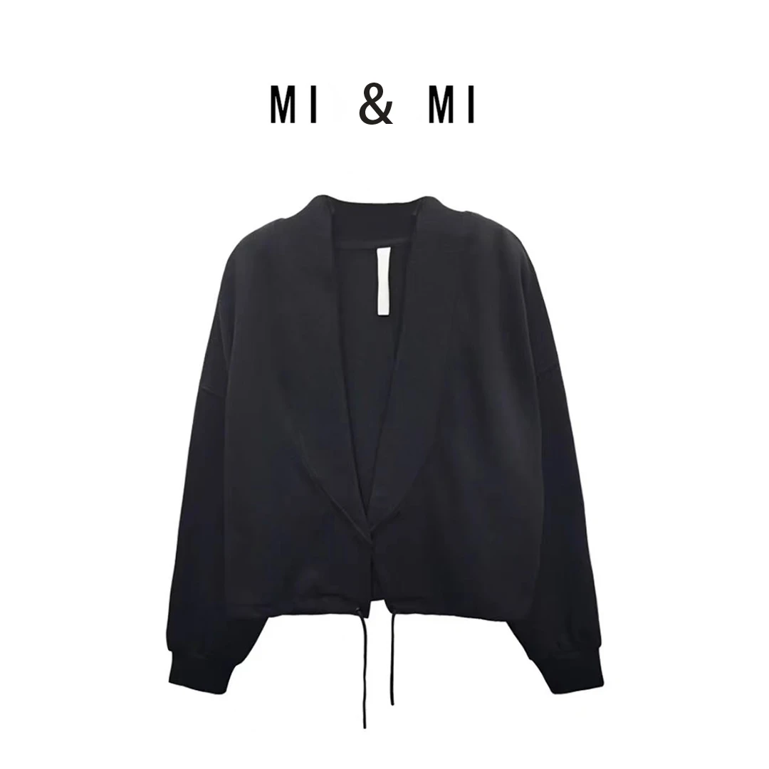 MI & MI 小众设计师款中山领百搭纯色无扣V领外套 2502-026