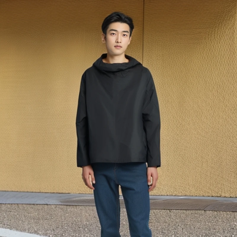 【机哥推荐】男士休闲连帽外套双面可穿黑蓝双面双边竖条口袋款pD56