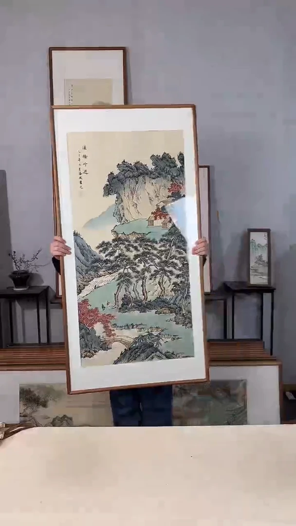 国画手绘*溪桥吟游*62*122cm带框发货