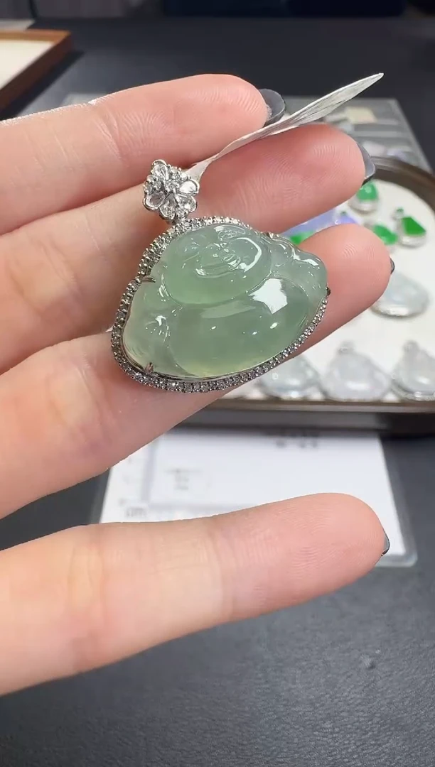 吊坠(不含链)18K金镶嵌翡翠【源头工厂】钻石镶嵌