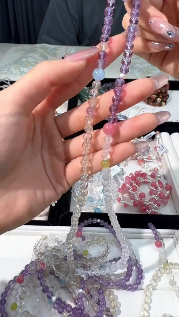 水晶手链银S925镶嵌H029蓝月黄水紫水三圈设计款