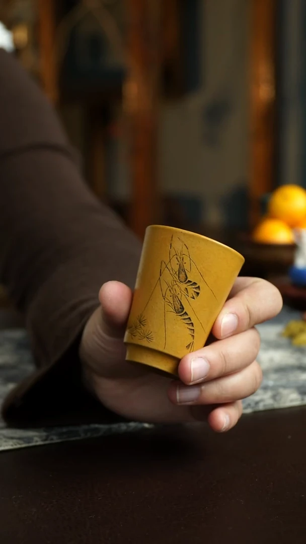 茶杯紫砂19号 黄金段手刻主人杯 宜兴紫砂原矿作品