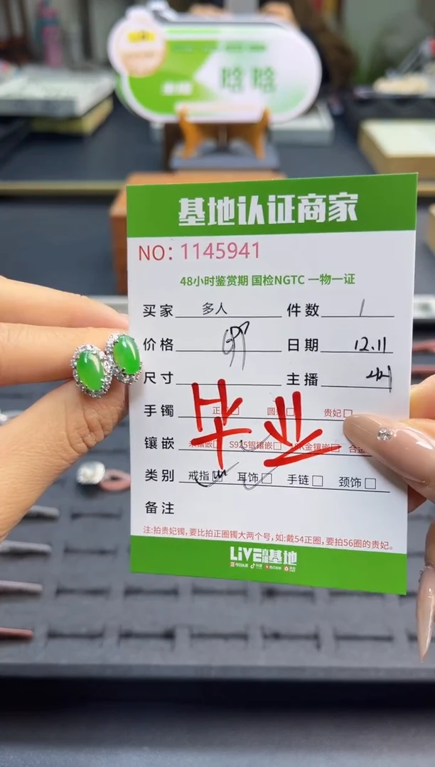 银S925镶嵌翡翠耳饰多人