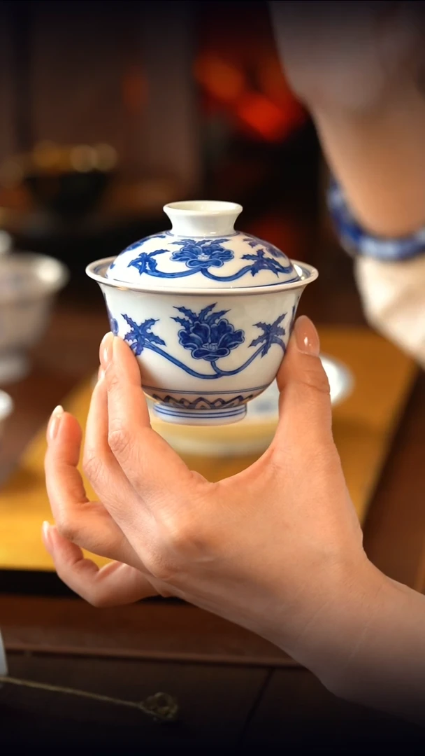 见山烧 秋葵香韵盖碗