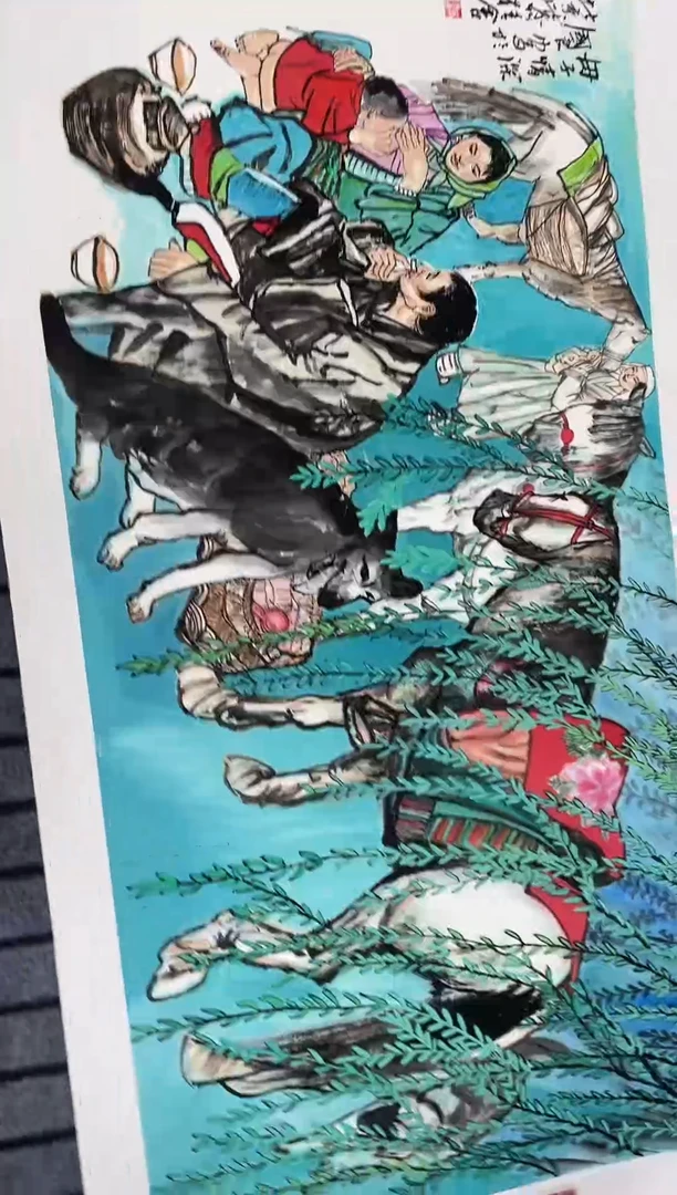 竖款精品四尺人物母子情深