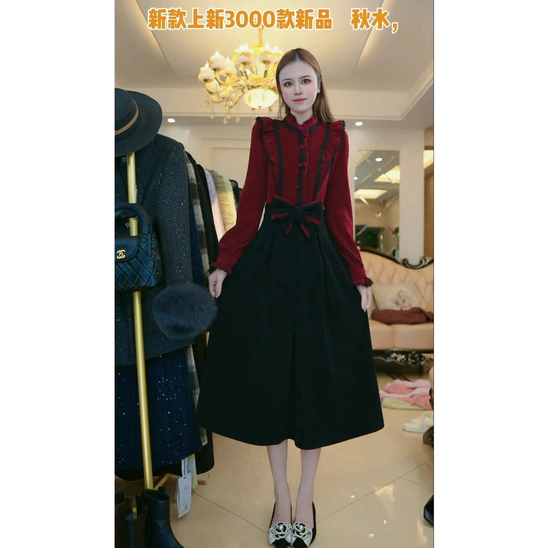 梦想服饰时尚连衣裙2025秋冬季新款收腰假俩件套装连衣裙5067