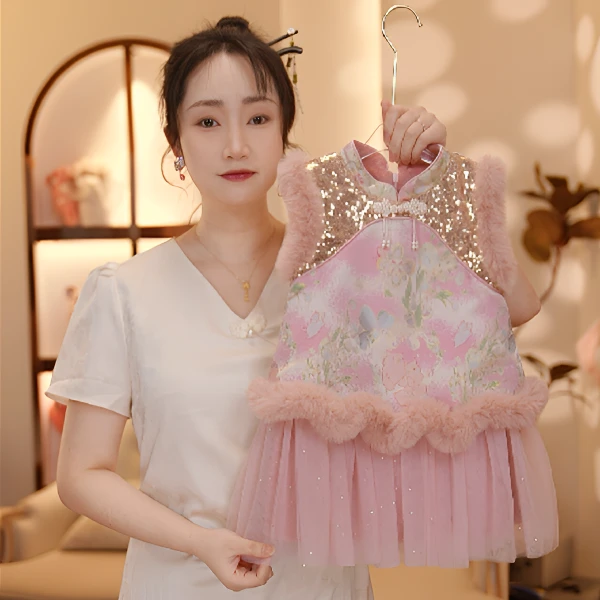 【Y.g5590】2025冬季新款套装裙女宝甜美加绒马甲连衣裙日常冬