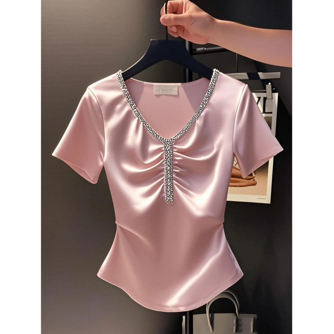 2025夏季新款欧货时尚爆款高端精致洋气气质减龄显瘦短袖上衣女装