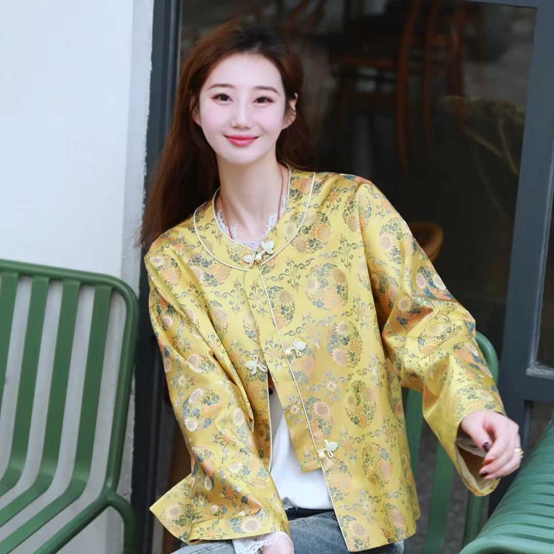《佩佩定制》《百花迎百雲》新中式长袖复古百搭时尚真丝宋锦外套3427
