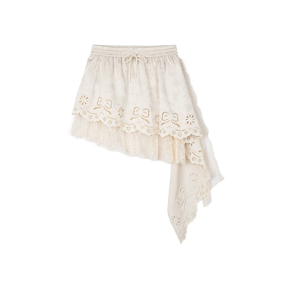 RAQBQ42801春夏新款时尚百搭不规则蕾丝裙子提花半裙女