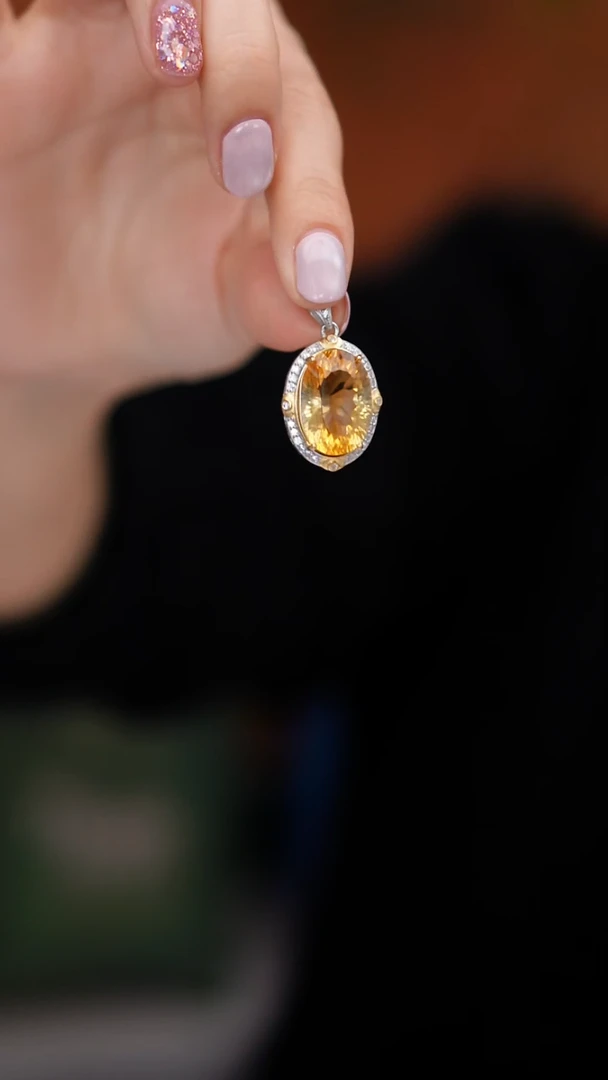 颈饰银S925镶嵌水晶MZY1018黄水晶吊坠锁骨吊坠