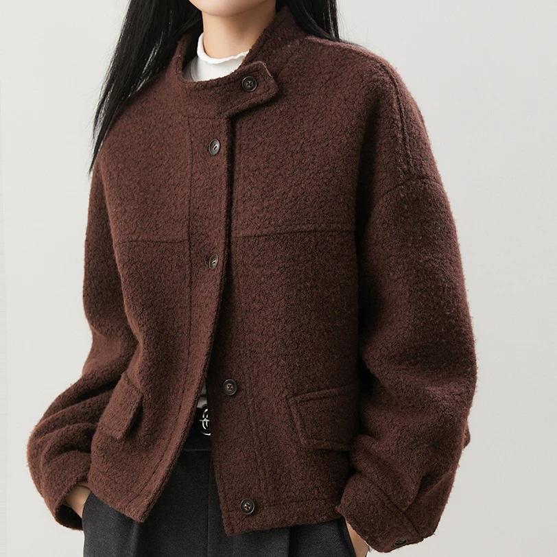 新款秋冬复古小香风气质大衣女小个子高级感宽松显瘦毛呢外套