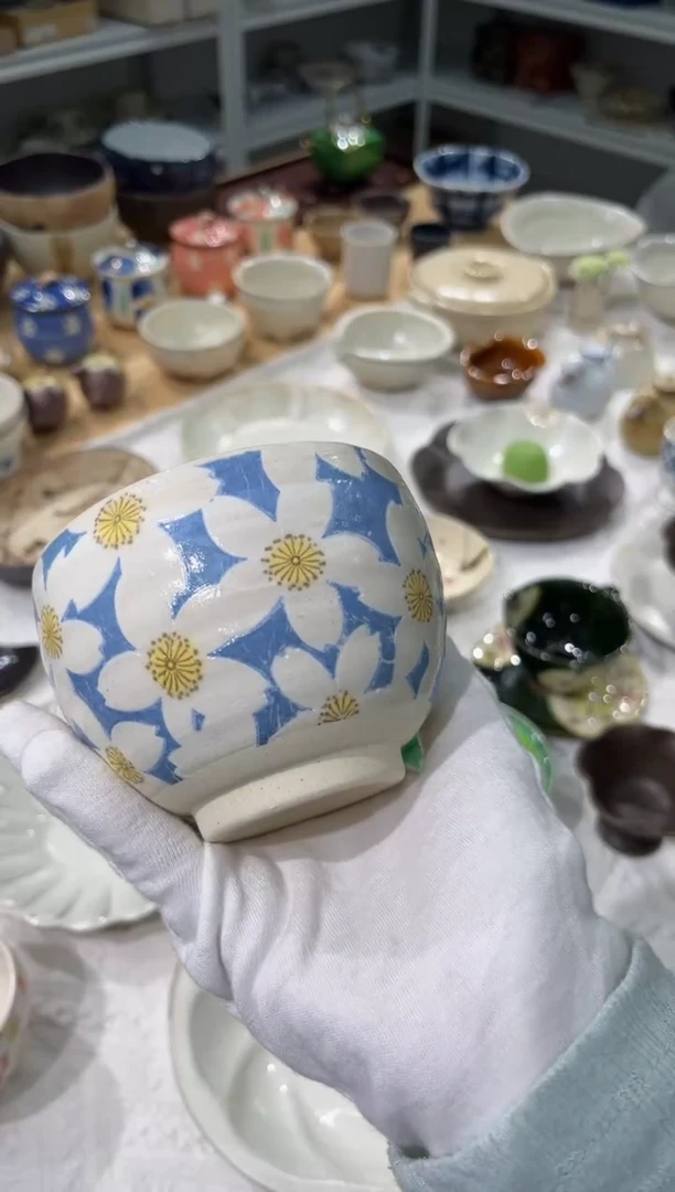 瓷片平安桜圆碗（蓝）