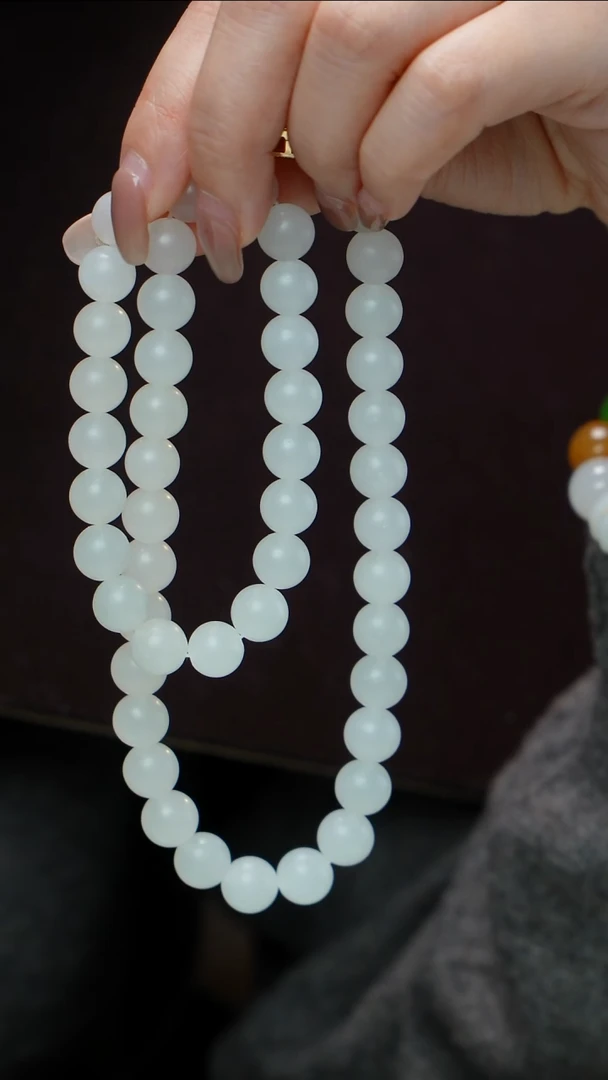 项链未镶嵌和田玉（白玉）天然白玉项链9-10mm 多样性发其一