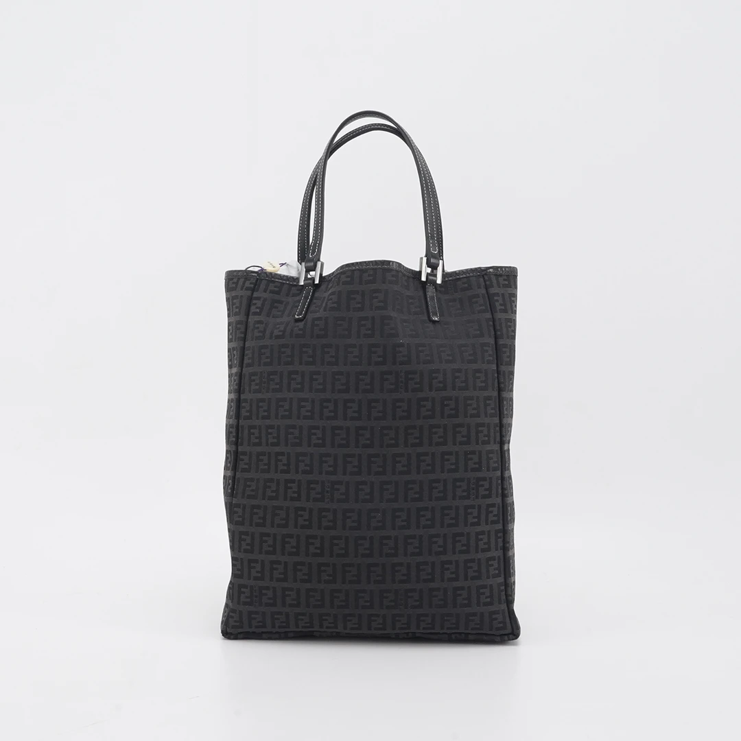 95新 FENDI/芬迪 【诗诗】黑老花 帆布 小号 托特包/BGF601500017