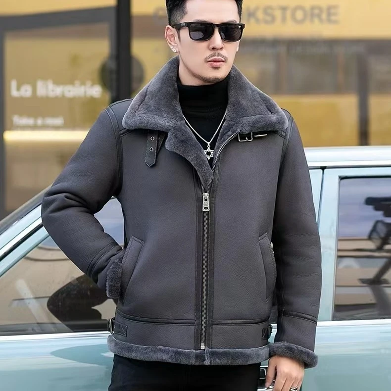 工厂直销男士原生态皮毛一体加厚保暖冬季新款高档外套