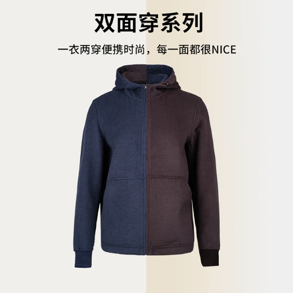 OUHTEU/欧度春季新款男士双面穿连帽夹克外套含桑蚕丝绵羊毛7110