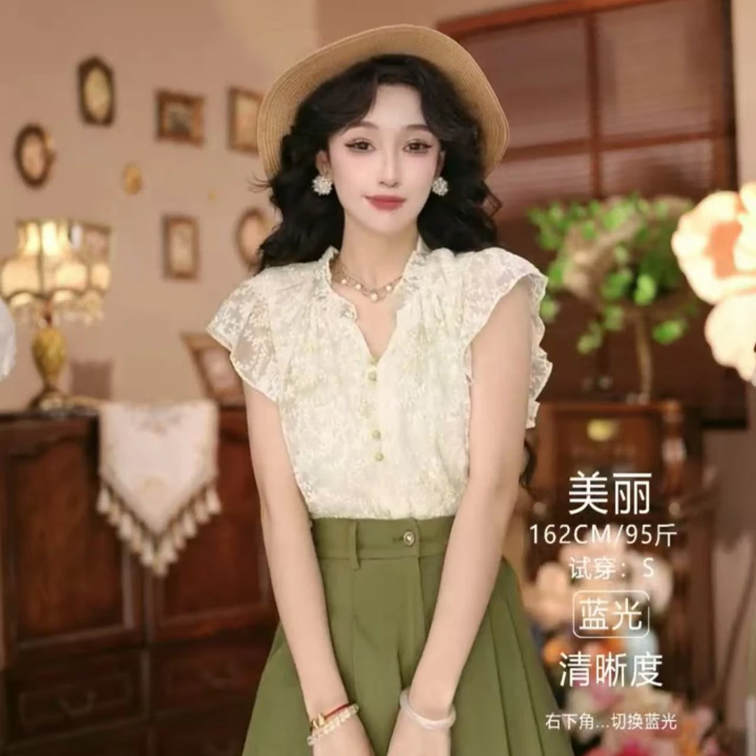 美丽【六月朦胧】港味复古显瘦气质设计感上衣24044