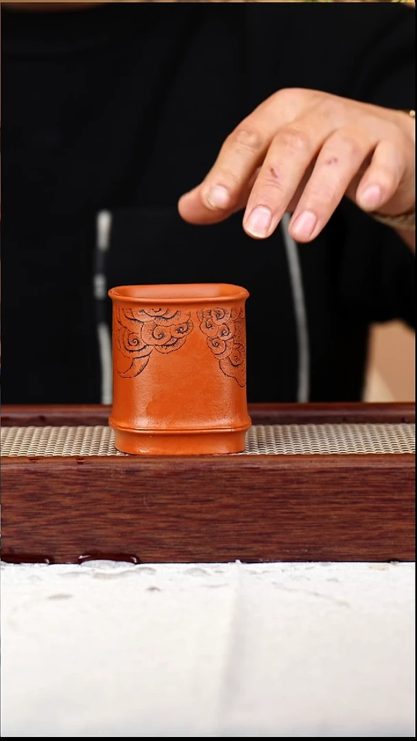 茶杯紫砂四方红泥龙杯160CC-9850