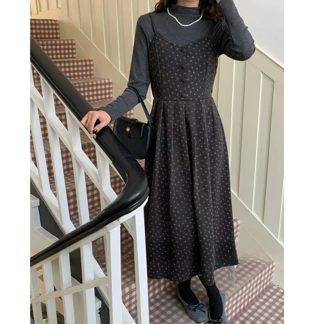 NICE圈圈、碎花两件套吊带连衣裙冬季连衣裙套装A9321