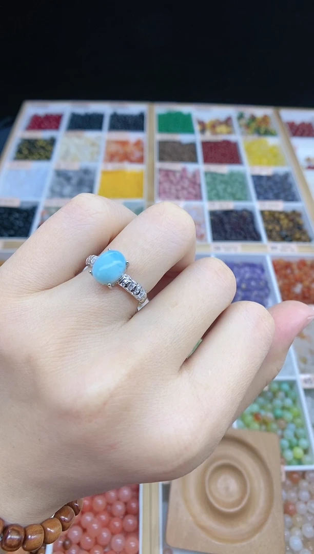 【闪购商品】针钠钙石（海纹石）戒指银S925镶嵌海纹石戒指多样性发一