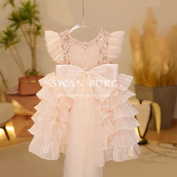 【Y.d2889】2025新款女童亮片多层蛋糕公主裙设计师款连衣裙