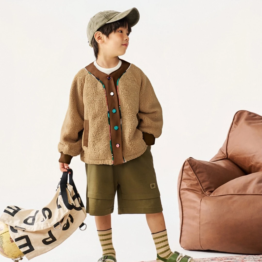 无领洋气秋冬拼接外套#F341615530L儿童加厚中大童保暖冬季休闲