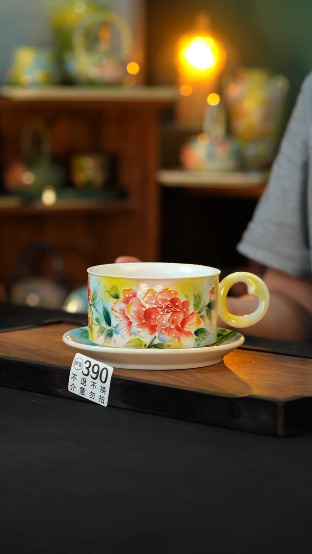 杯手绘心瓷陶瓷浮力微瑕介意勿拍