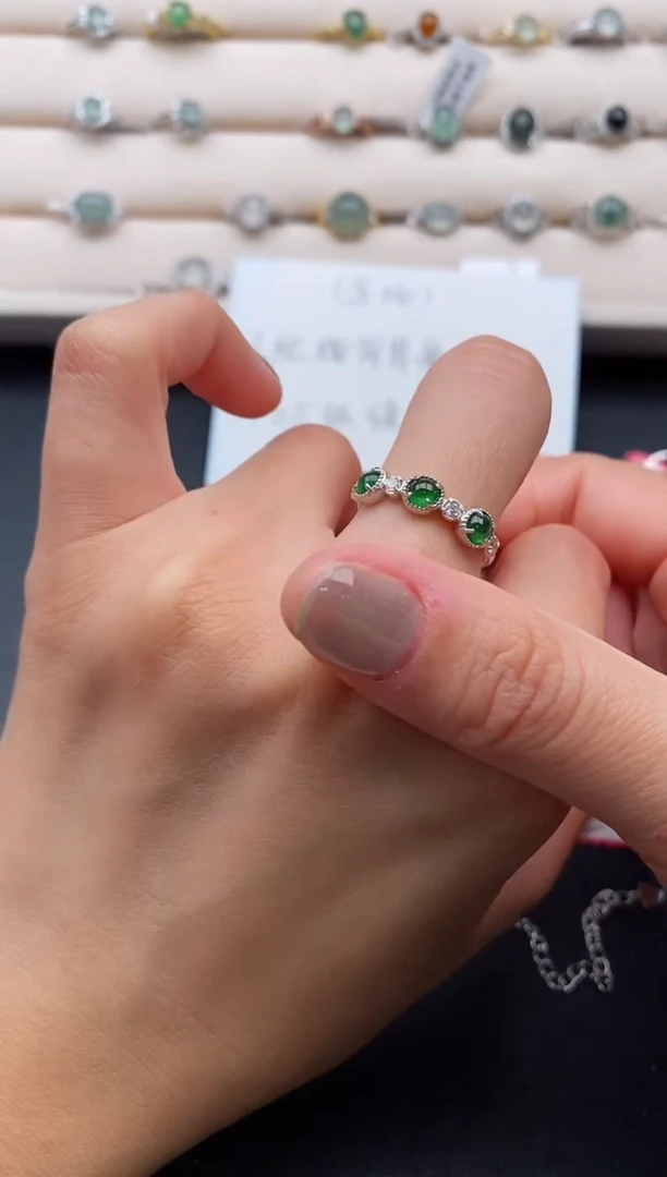 银S925镶嵌戒指翡翠2222222+10