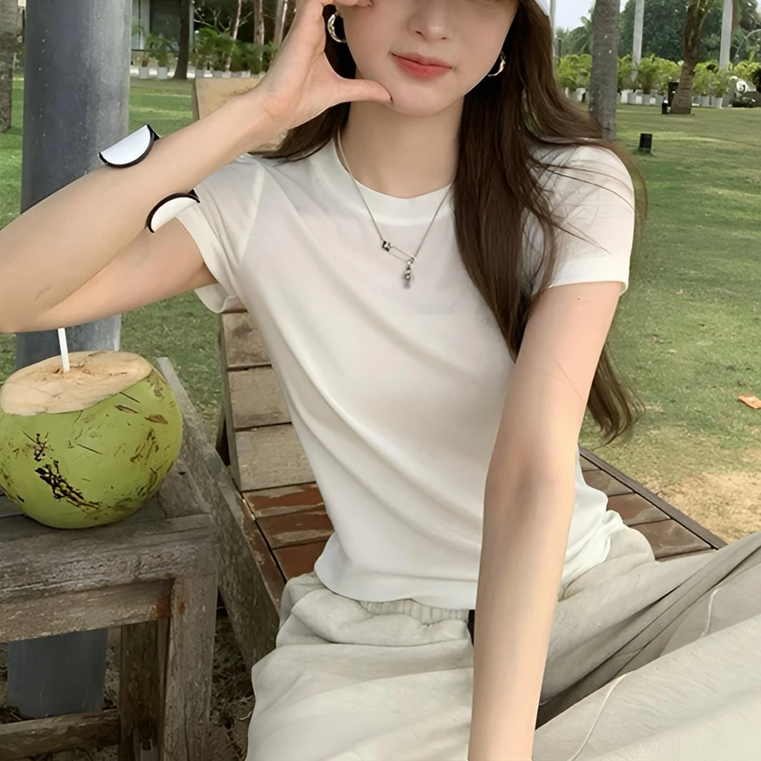 【无蚕丝不夏天】极简T桑蚕丝莱赛尔休闲气质圆领短袖T恤显瘦2025