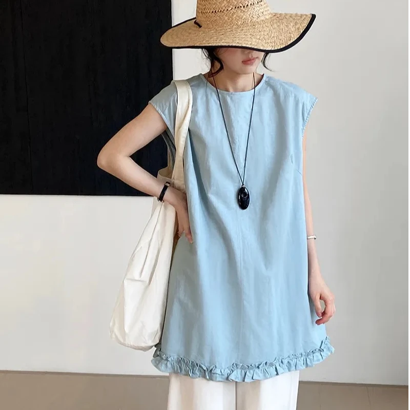 FUJIA STYLE新款时尚百搭简约圆领无袖后开衫Q55617