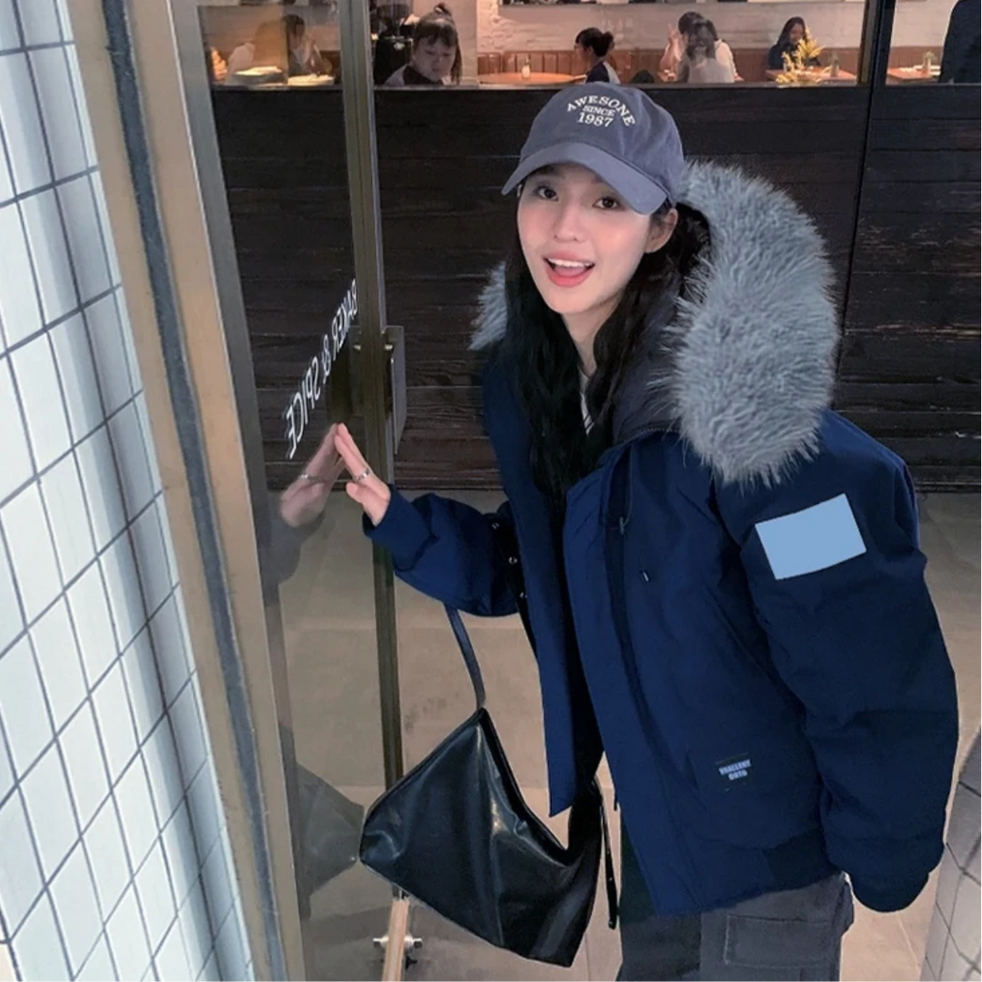 韩版宽松工装女大毛领棉服小个子休闲时尚百搭派克服加厚外套