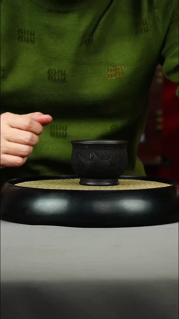 茶壶紫砂石黄 主人杯 刻绘马