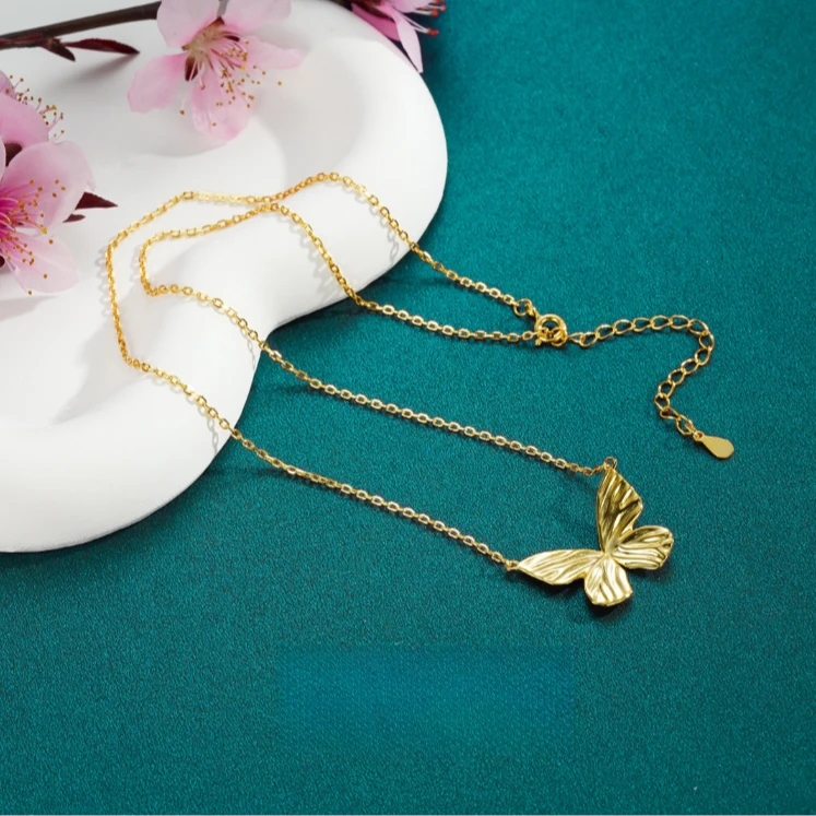 九乐 坠链均925银 金色折纸蝴蝶十字项链