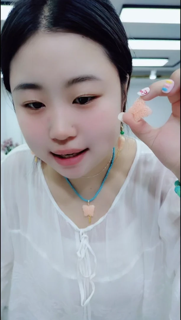 玛瑙/玉髓颈饰合金0722粉蝴蝶