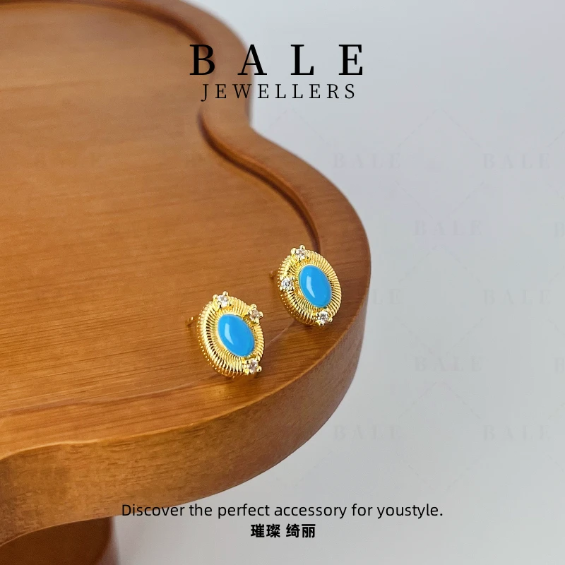 铜合金合成锆石耳饰 E3466 气质轻奢百搭复古法式小众镶嵌