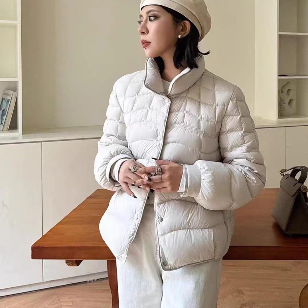 华妆锦缔2025春季90绒轻薄女士羽绒服短款时尚休闲立领百搭韩版