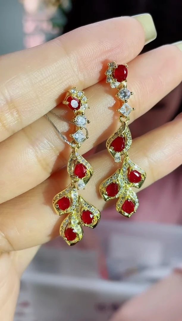 银S925镶嵌耳饰红宝石耳饰