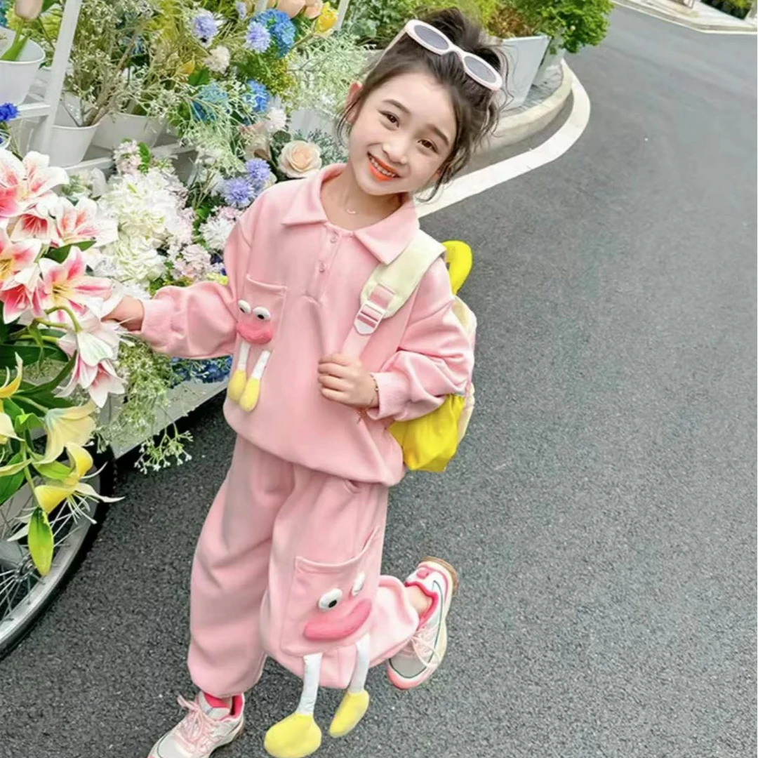 L2007小女孩卡通小熊卫衣套装女童两件套新款春秋装时尚洋气款