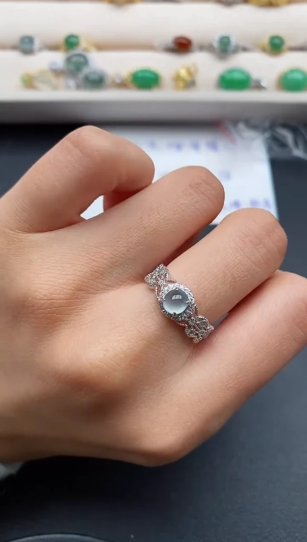 银S925镶嵌戒指翡翠777777+10