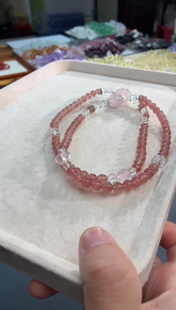 未镶嵌手串水晶天然草莓晶双圈DIY手串（多样性发一）