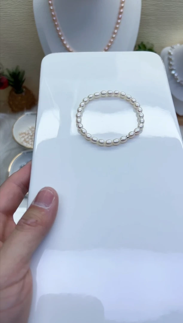 【闪购商品】淡水珍珠手链银S925镶嵌白色胖子5mm