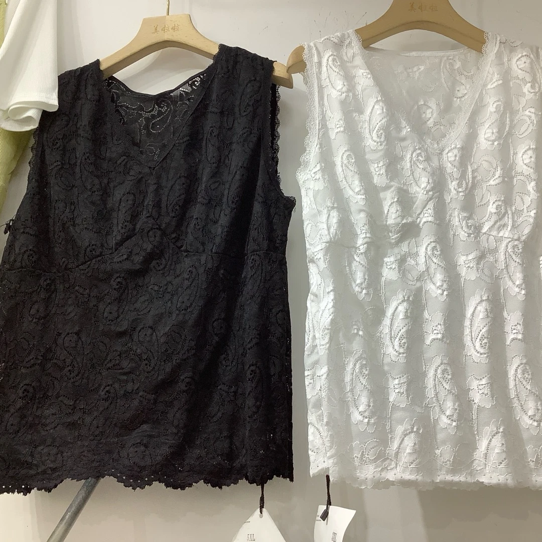 D335清新甜美浪漫微透百搭刺绣通花镂空蕾丝背心