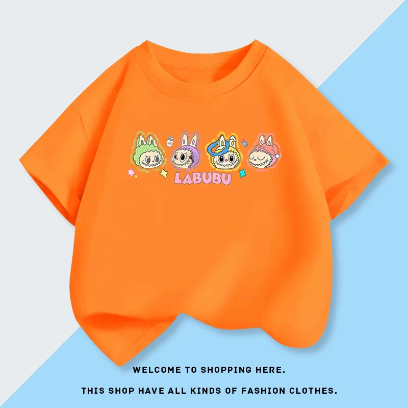 拉布布儿童纯棉T恤夏季labubu女童扎染短袖上衣小女孩童装半袖