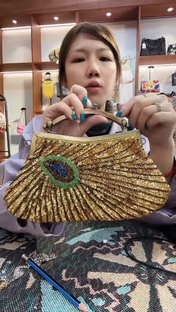 织物23号手工珠珠包包腋下斜跨包手拿包手提晚宴包