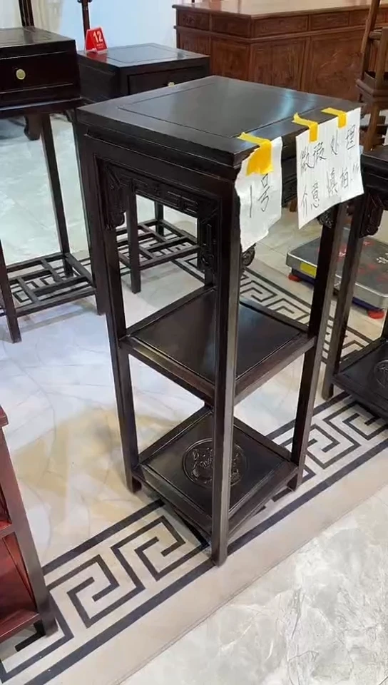【闪购商品】黑酸枝木类成套家具黑檀色福字花架35*35*100