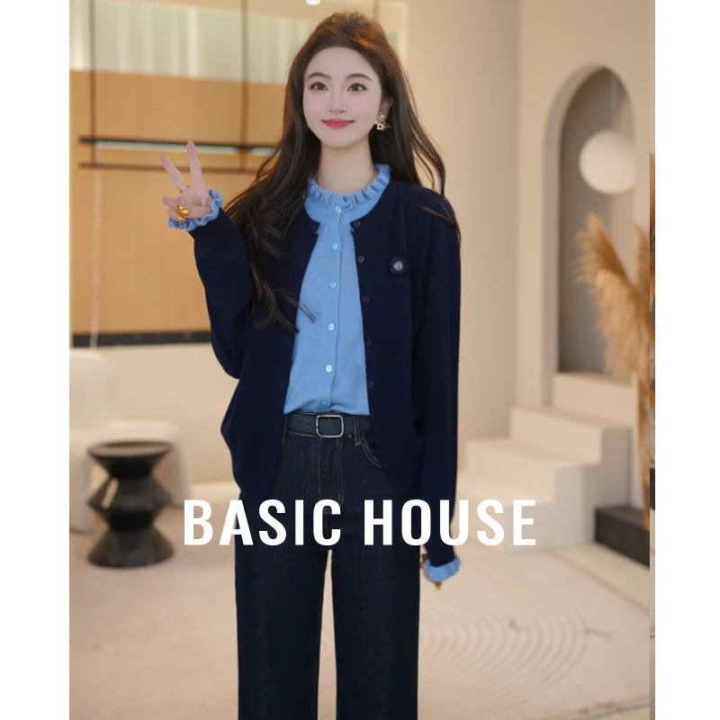 Basic House/百家好气质常规羊毛衫假两件B1195B56G12