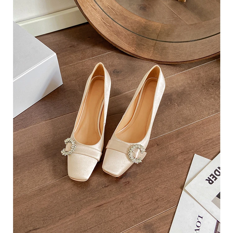 千寻823法式浅口单鞋女2025早春新款方头淑女风水钻细跟高跟鞋