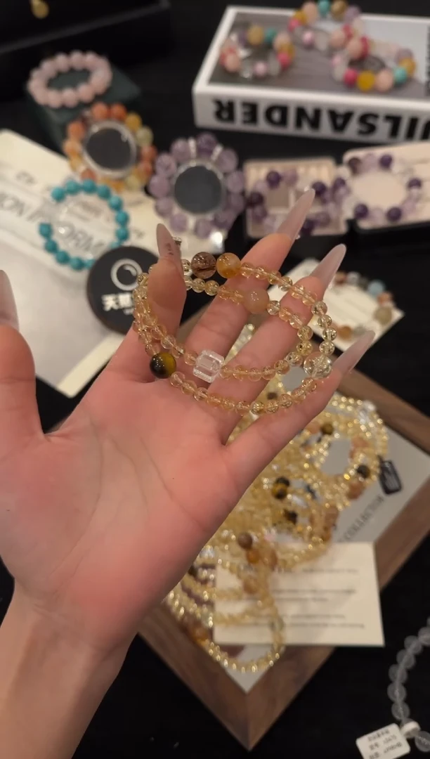 未镶嵌手链水晶黄塔晶双圈x3495